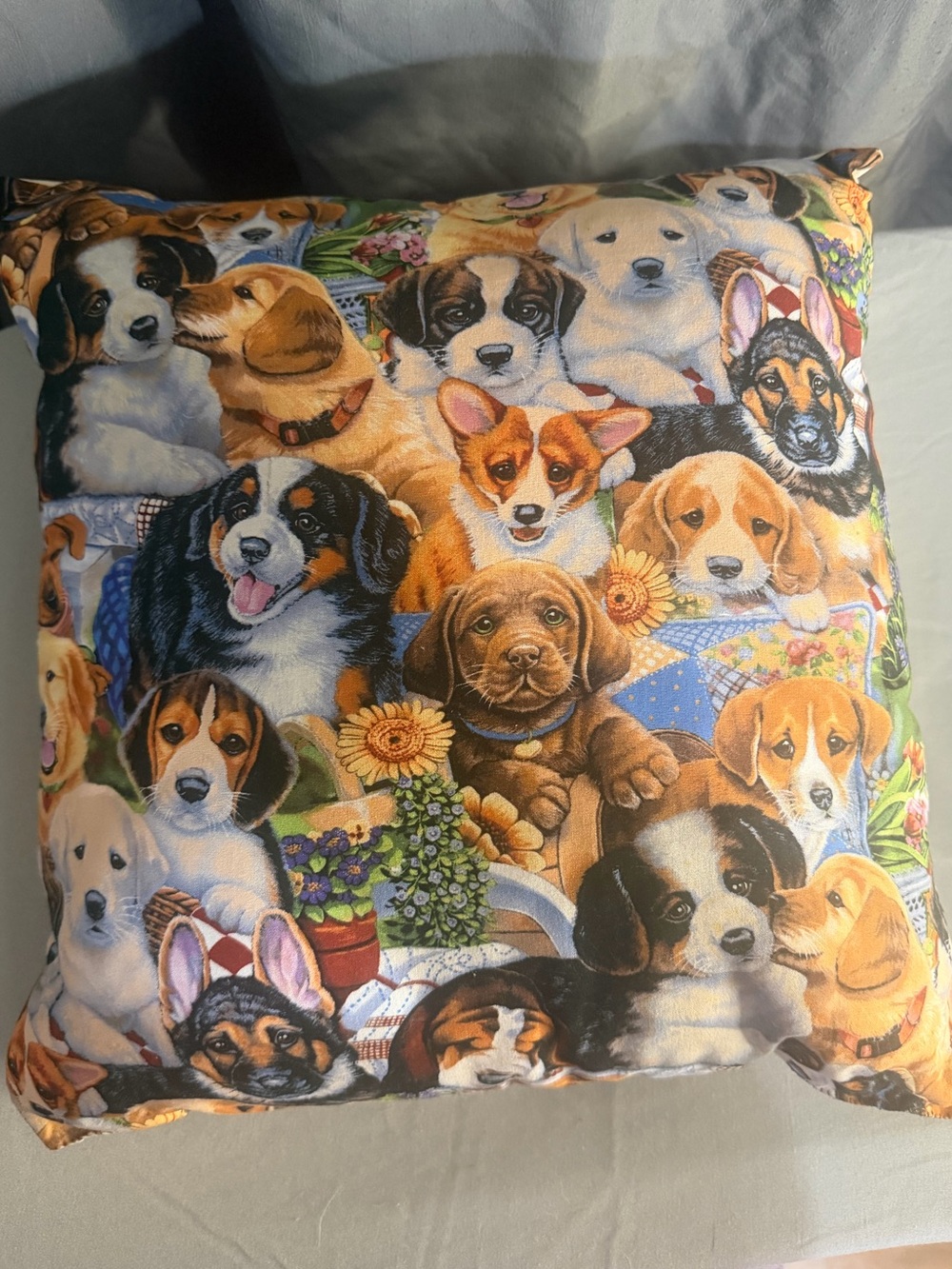 Decorative Puppy Print Throw Pillow - Multicolor